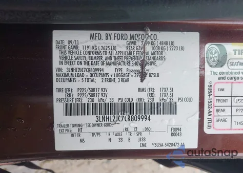 2012 Lincoln Mkz from USA, damaged, VIN 3LNHL2JC7CR809994